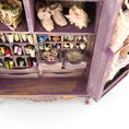 Load image into Gallery viewer, Vintage Artisan Lilac Painted Fabric Armoire Filled with Lace Notions 1:12 Scale