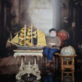 Load image into Gallery viewer, OOAK Hand-Carved American Flag Sailing Ship Model with Fabric Sails