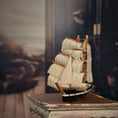 Load image into Gallery viewer, Vintage Artisan Hand-Carved Sailing Ship Miniature with Fabric Sails