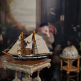 Load image into Gallery viewer, Vintage Artisan Hand-Carved Sailing Ship Miniature with Fabric Sails