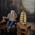 Load image into Gallery viewer, Vintage Artisan Hand-Carved Tall Sailing Ship Miniature with Fabric Sails