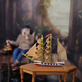 Load image into Gallery viewer, Vintage Artisan Hand-Carved Tall Sailing Ship Miniature with Fabric Sails