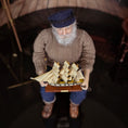 Load image into Gallery viewer, Bud Gillick Hand-Carved Painted Tall Ship Miniature Black & Cream