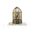 Load image into Gallery viewer, Keith Bougourd Blue & Gold French Bird Cage Clock with Parrot, Small Time Miniatures