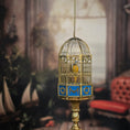 Load image into Gallery viewer, Keith Bougourd Blue & Gold French Bird Cage Clock with Parrot, Small Time Miniatures