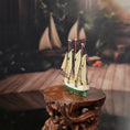 Load image into Gallery viewer, Green Miniature Vintage Model Antique Style Sailing Ship with Fabric Sails
