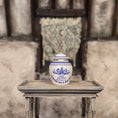 Load image into Gallery viewer, Terry Curran Porcelain Apothecary Jar “CONII FRUCTUS” England Cobalt & Gold