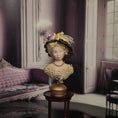 Load image into Gallery viewer, Miniature Victorian Blonde Millinery Mannequin Bust with Straw Hat & Lace Collar