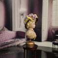 Load image into Gallery viewer, Miniature Victorian Blonde Millinery Mannequin Bust with Straw Hat & Lace Collar