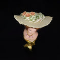 Load image into Gallery viewer, Miniature Edwardian Millinery Bust with Sage Silk Hat & Pink Crystal Necklace