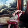 Load image into Gallery viewer, Gale Elena Bantock Venetian Harlequin Masquerade Performer Doll on Upholstered Bench