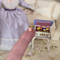 Load image into Gallery viewer, Lilac Hand Painted Rosemarie Torre Sewing Stand Box 1981 with Notions