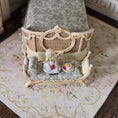 Load image into Gallery viewer, Signed Painted Art Nouveau Toile Gossip Bench, Doll & Dessert Vignette