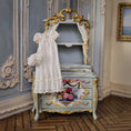 Load image into Gallery viewer, Cream Silk Infant's Christening Gown & Bonnet Set on Hanger for Display