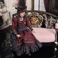 Load image into Gallery viewer, Brunette Porcelain Victorian Lady Dollhouse Doll in Burgundy Silk Dress, Poseable
