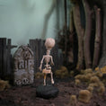 Load image into Gallery viewer, Clay Oddities Skeleton on Black Display Base Spooky Decor in 1:12 Scale