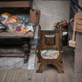 Load image into Gallery viewer, Signed Masters Tudor Carved Wood Armchair with Woven Fringe Seat