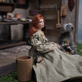 Load image into Gallery viewer, Derdriu Dolls Medieval Seated Lady in Silk Gown with Fur Purse & Leather Shoes