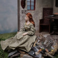 Load image into Gallery viewer, Derdriu Dolls Medieval Seated Lady in Silk Gown with Fur Purse & Leather Shoes