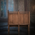 Load image into Gallery viewer, Hand-Carved Tall Back Ministure Wood Bench with Floral Panels & Pierced Crest
