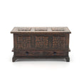 Load image into Gallery viewer, Signed 1981 Gothic Medieval Wooden Chest with Hinged Lid & Drawers