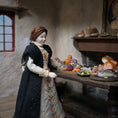 Load image into Gallery viewer, Artisan Tudor Lady Doll in Hand-Embroidered Kirtle & Black Loose Gown