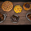 Load image into Gallery viewer, Val Adams Gramarye Keep Blood Sausages on Pewter Plate Tudor Food Miniature