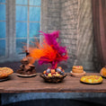Load image into Gallery viewer, Val Adams Gramarye Keep Colorful Feathered Fruit Basket Tudor Banquet Centerpiece #2
