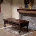 Load image into Gallery viewer, Hand-Carved Tudor-Style Low Serving Table with Floral Panels & Turned Legs