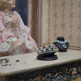 Load image into Gallery viewer, Sun Lemmens Emerald, Pearl & Crystal Royal Tiara on Display Stand Netherlands
