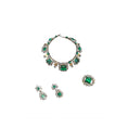Load image into Gallery viewer, Sun Lemmens Emerald & Crystal 4-Piece Jewelry Parure Set Necklace, Earrings & Brooch