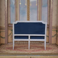 Load image into Gallery viewer, White Louis XVI Navy Blue Silk Upholstered Settee by Bruno & Patricia Herbillion