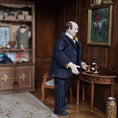 Load image into Gallery viewer, Artisan Porcelain Gentleman Doll in Navy Pinstripe Wool Suit with Boutonniere