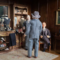 Load image into Gallery viewer, Clay Gentleman Doll in Grey Double-Breasted Wool Suit with Hat, Blue Tie & Pocket Square