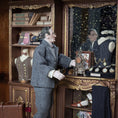 Load image into Gallery viewer, Porcelain Gentleman Doll in Charcoal Wool Tweed Suit with Gold Glasses & Fountain Pen