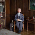 Load image into Gallery viewer, Clay 1920s Gentleman Doll in Charcoal Tweed Three-Piece Suit Seated Pose