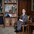 Load image into Gallery viewer, Clay 1920s Gentleman Doll in Charcoal Tweed Three-Piece Suit Seated Pose