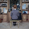 Load image into Gallery viewer, Clay 1920s Gentleman Doll in Charcoal Tweed Three-Piece Suit Seated Pose