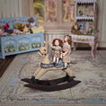 Load image into Gallery viewer, Almudena Gonzalez Two Victorian Little Girl Dolly's Riding a Wooden Rocking Horse