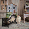 Load image into Gallery viewer, Pat Boldt Antique-Style Porcelain Doll's Doll with Leather Body on Ornate Metal Bed