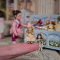 Load image into Gallery viewer, Pat Boldt Tiny Standing Blonde Doll in Peach Gold Dress for 1:12 Dollhouse Child