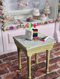Load image into Gallery viewer, Artisan Rainbow Layer Birthday Cake with Candles & Slice Dollhouse Miniature