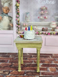 Load image into Gallery viewer, Artisan Rainbow Layer Birthday Cake with Candles & Slice Dollhouse Miniature