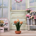 Load image into Gallery viewer, Potted Peach Tulips Hand Sculpted Clay Flowers in Planter Vintage Artisan