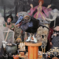 Load image into Gallery viewer, Raven Crow Bird Sculpture OOAK Sculpted Halloween Art on Vintage Thread Spool, Human Face