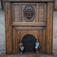 Load image into Gallery viewer, Carved Walnut Halloween Fireplace Mantel Signed OOAK with Jack-o’-Lantern & Skeleton Figures