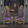 Load image into Gallery viewer, Royal Throne Chair Pair Heavy Resin Gothic Miniature Furniture with Purple & Gold