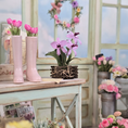 Load image into Gallery viewer, Handcrafted Purple Orchid Flowers in Rustic Basket Planter Vintage Artisan