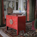 Load image into Gallery viewer, SIGNED Gilt Red Lacquer Chinese Asian Hand Painted Chinoiserie Cabinet