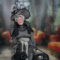 Load image into Gallery viewer, RESERVED FOR RICK: Victorian Lady Silver Black Silk Gown & Hatbox Original Marcia Backstrom Dollhouse Doll
